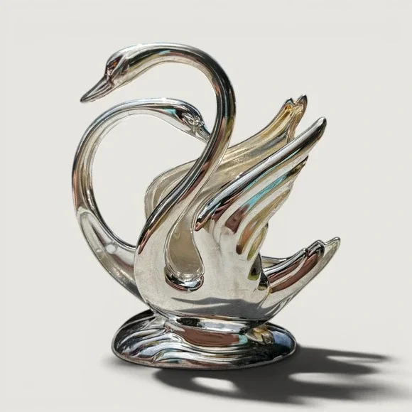 Interlocking Swans Figurine Letter Napkin Holder Tableware Chrome Art Deco Decor