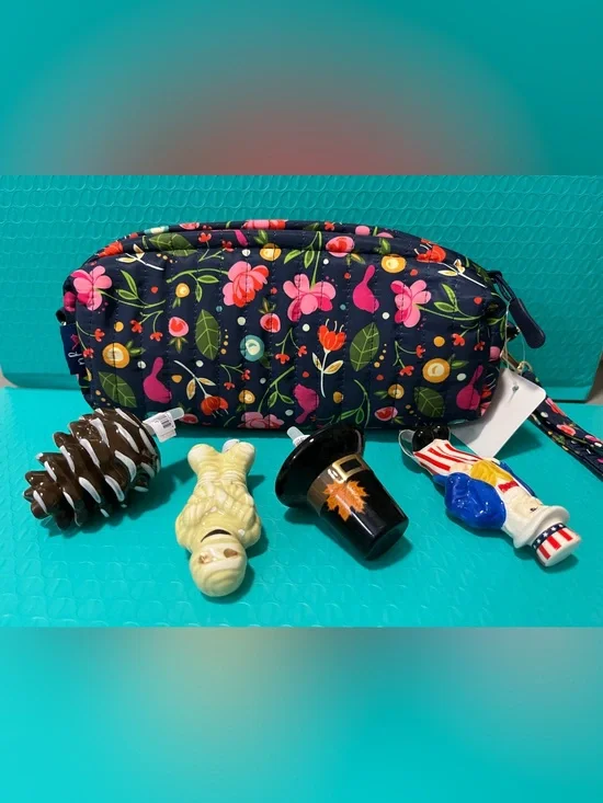 Nora Fleming 4 Minis Uncle Sam. Pilgrim Hat. Mummy Pine Cone  plus Bag New