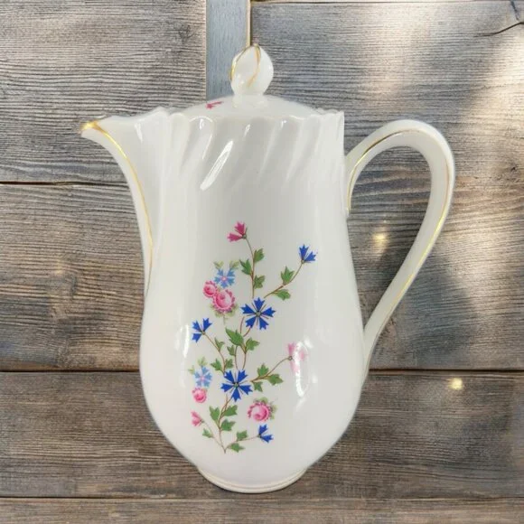 Louis Lourioux LE FAUNE Porcelain Teapot Carafe Coffee Pot France Floral Vintage