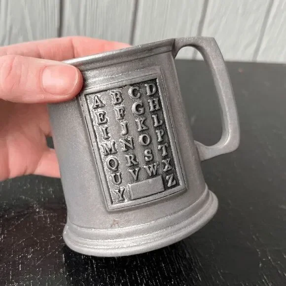 Vintage Pewter Wilton Armetale Alphabet Tankard Mug USA Decor Kids