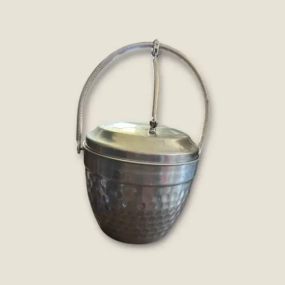 Vintage MCM Modern Nasco Italy Hammered Aluminum Ice Bucket With Lid & Handle