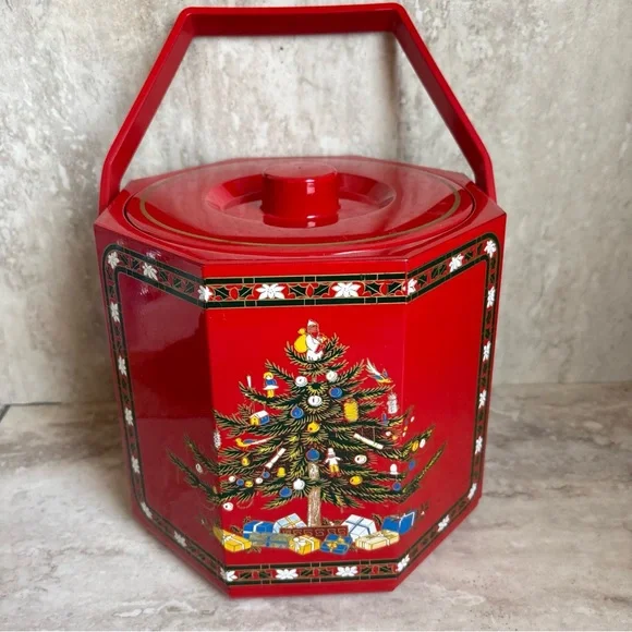 Vintage TOYO JAPAN Christmas Tree Ice Bucket with Removable Bucket Red