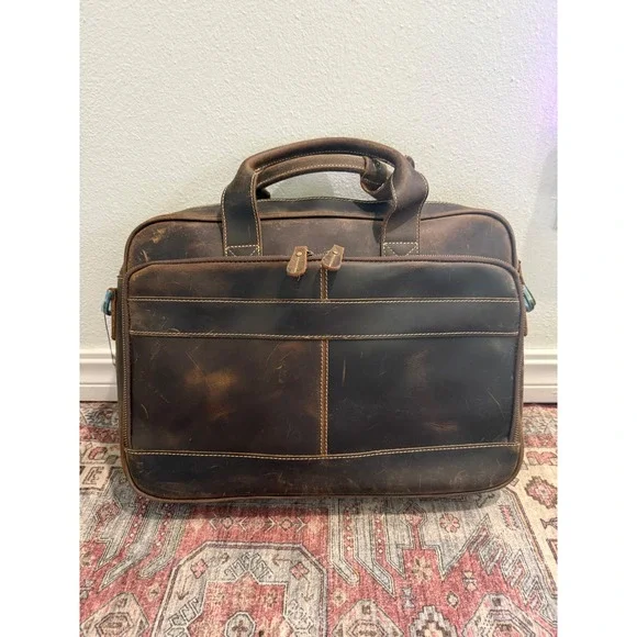 Augus Mens‎ Brown Genuine Leather Briefcase Laptop Messenger Bag Distressed NEW