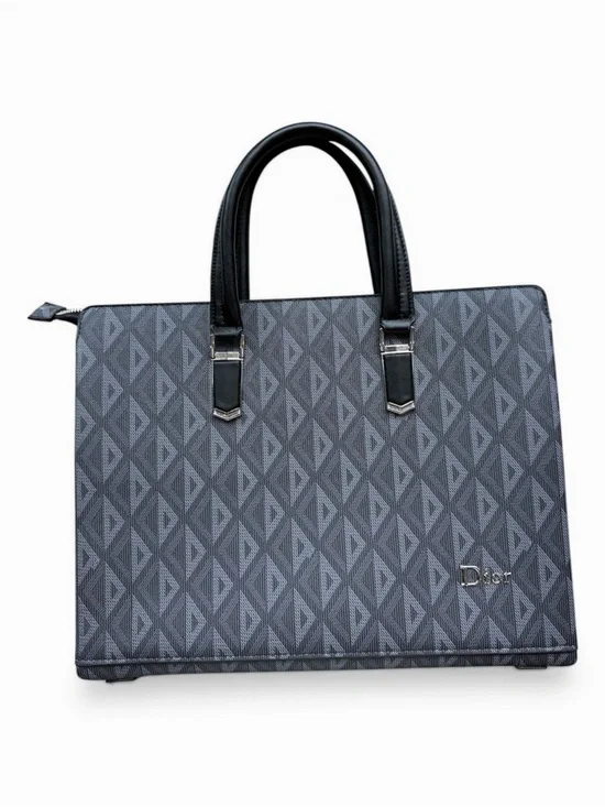Dior Gray Patterned Men's Briefcase with Black Handles