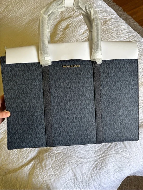 Michael Kors Black and Gray Men’s Signature Tote Briefcase