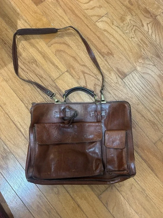 The Bridge Men's Brown Leather Briefcase with Shoulder Strap Professional Carry