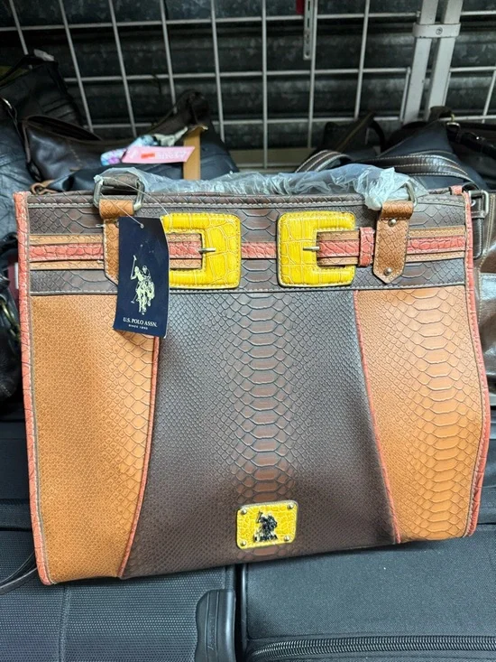 U.S. Polo Assn. Brown, Tan & Yellow Textured Briefcase Tote
