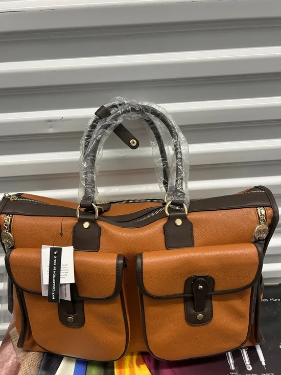 NEW Mia K Brown & Dark Brown Dual-Pocket Leather Tote