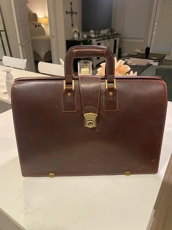Pelle Studio Brown Leather Briefcase with Gold Hardware