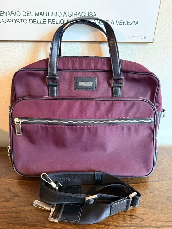 Michael Kors Men's Burgundy Nylon Briefcase with Black Leather Trim