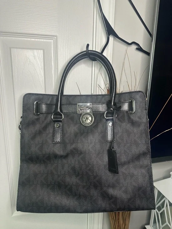 Michael Kors Black Signature Satchel with MK Charm
