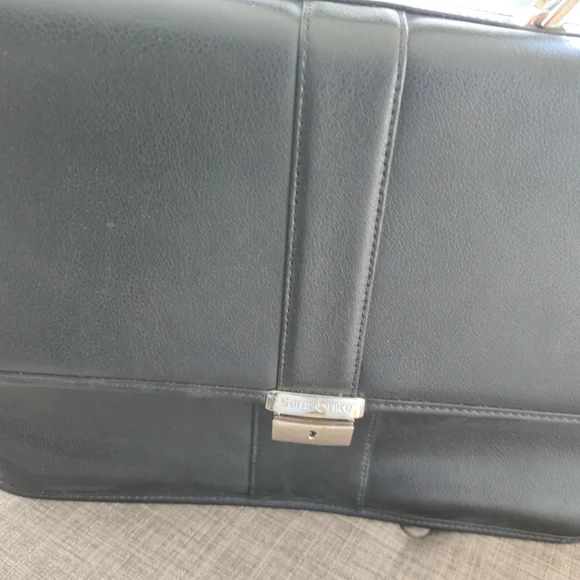 Classic Black Leather Briefcase with Silver Hardware