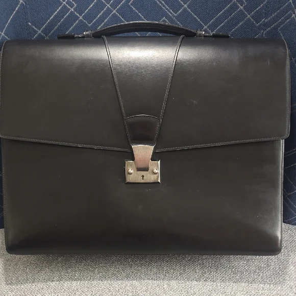 Cartier Black Leather Briefcase with Silver Lock