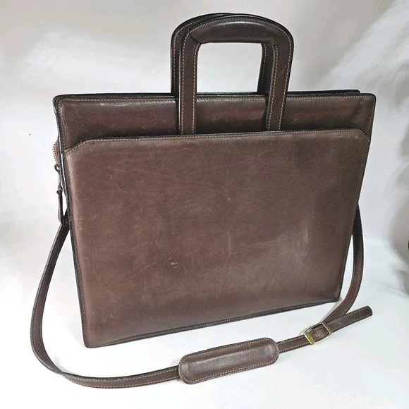 Joseph Daniel Belting Leather Briefcase Single Gusset Retractable Handles USA