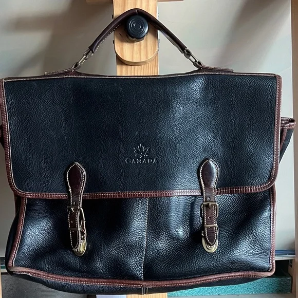 Roots Black and Brown Leather Briefcase
