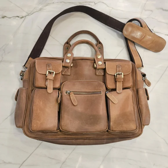Men's Vintage Genuine Leather Briefcase, a high-capacity laptop and travel bag