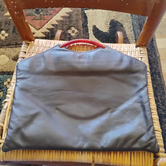 Tudora Clutch Leather Handbag With Wooden Handle