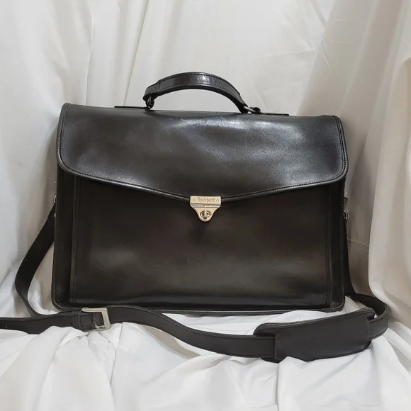 Rare Vintage Rockport Black Full Grain Leather Briefcase