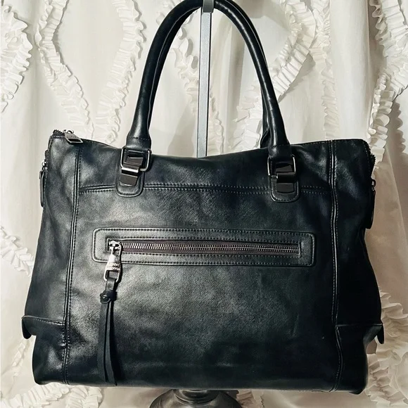 Steve Madden Black Leather Men's Briefcase