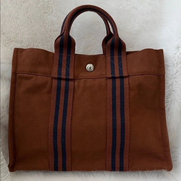 Hermes garden tote small Brown Canvas Bag Authentic! Excellent condition!