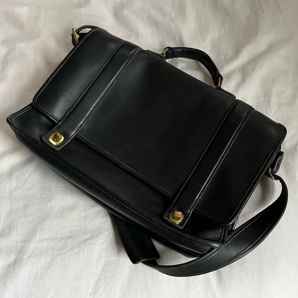 Coach Black Leather Essex Briefcase Crossbody Bag