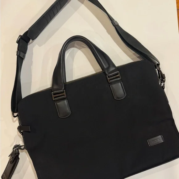 Tumi Black Nylon Briefcase with Leather Handles