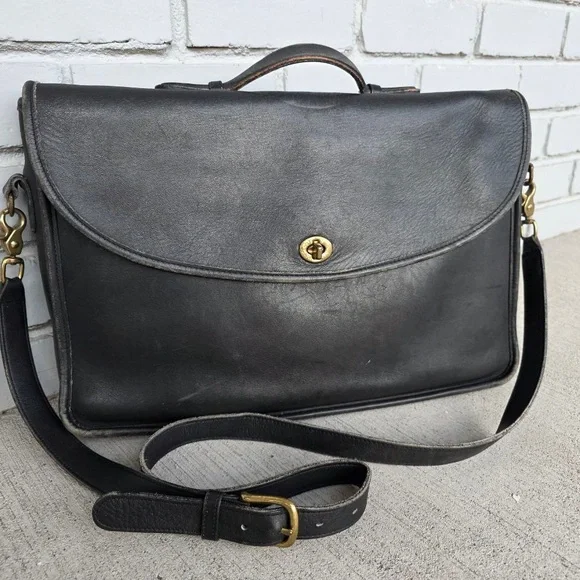 Vintage Coach 5265 Black Leather Briefcase Messenger Bag – Made in USA, 1995
