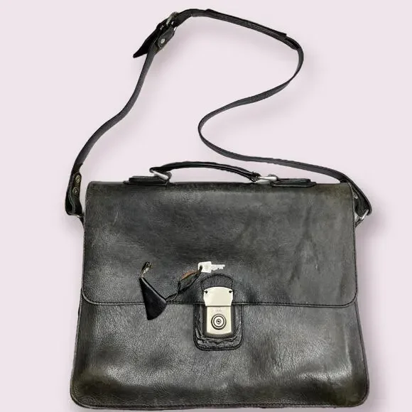 Vintage Hidesign Black Leather Messenger Bag