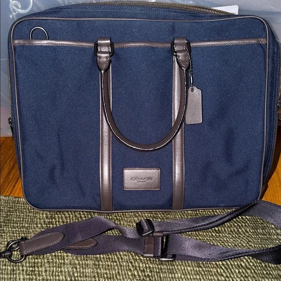 Coach Men's Navy and Dark Brown Briefcase