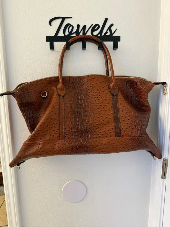 Textured Cognac Travel Tote Bag