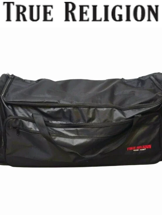 True Religion Logo Travel Rolling Duffel Bag- Black