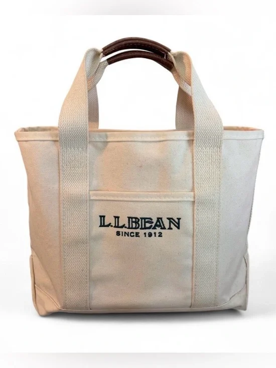 L.L.Bean Limited Edition (only 100 made) cream canvas tote,brown leather handles