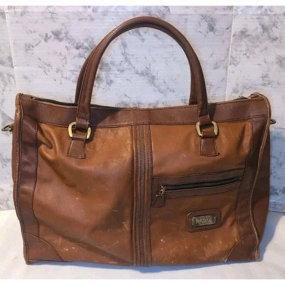 Vintage LAND Brand Brown Leather Duffel Overnight Briefcase Bag 18