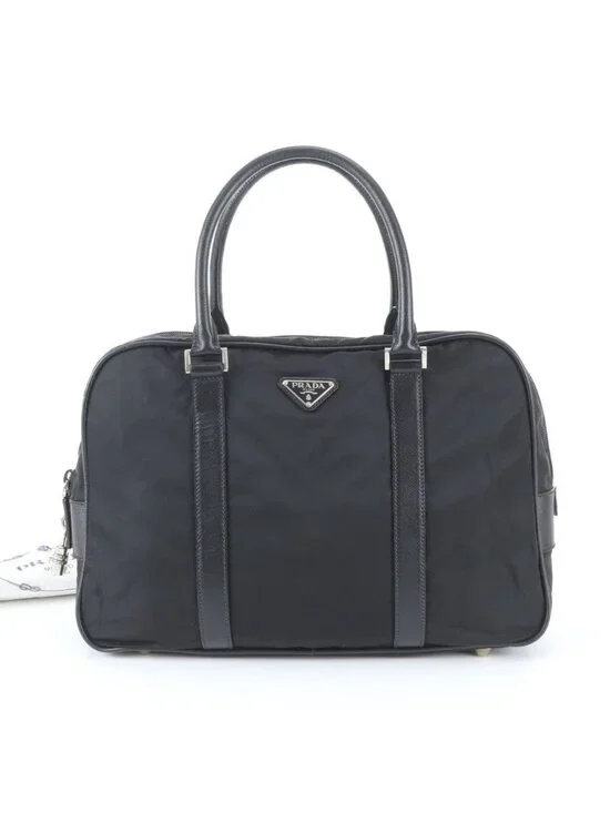 Prada Tessuto Nylon Saffiano Leather Business Tote Black