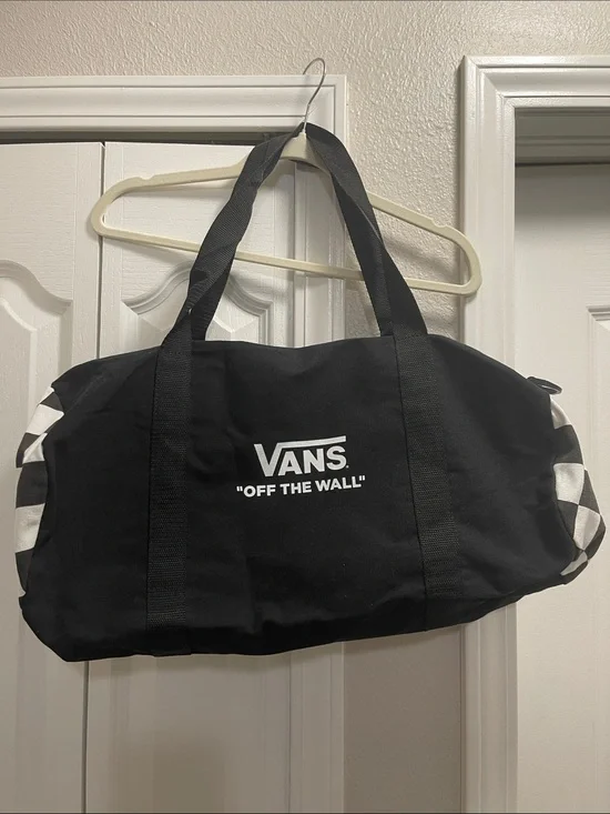Vans Black Duffel Bag with White Checker Accents