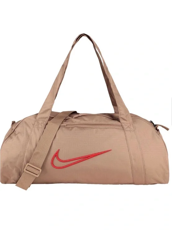 Nike Tan Duffel Bag with Red Swoosh