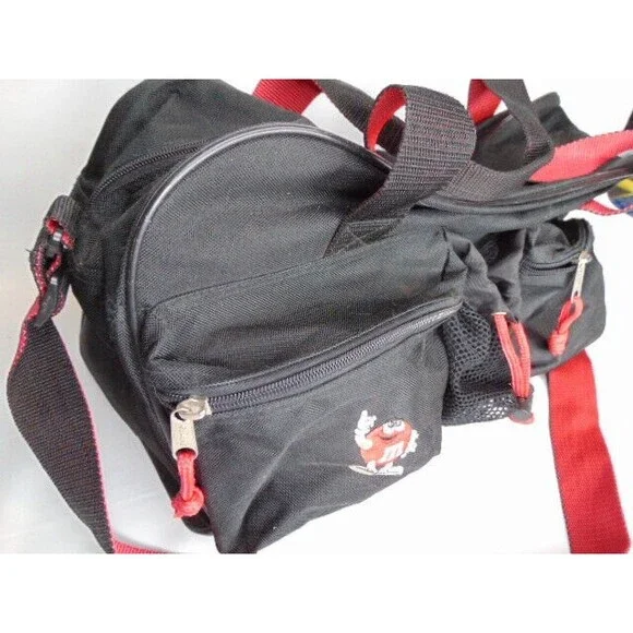 M&M Character Duffel Bag Gym Bag Red M&M Large Pockets Water Bottle Holder
