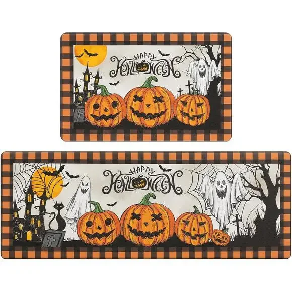 Pauwer Anti Fatigue Kitchen Mats Set of 2 Happy Halloween Pumpkins Ghosts NEW