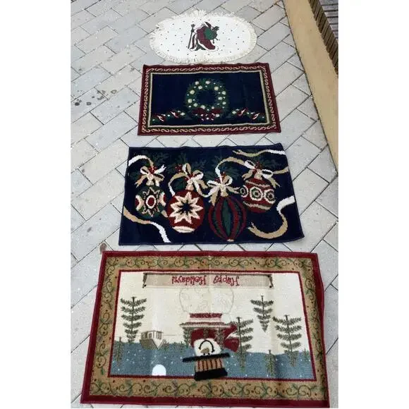 Lot of 4 Holiday Christmas Rugs – Snowman, Santa & Ornaments