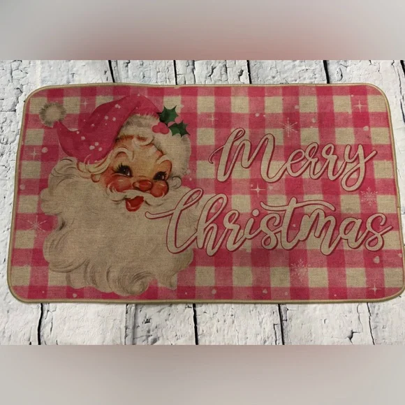 Pink Merry Christmas Rug with Santa Design