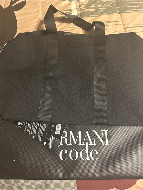 Giorgio Armani Black Duffel Bag with Top Handles