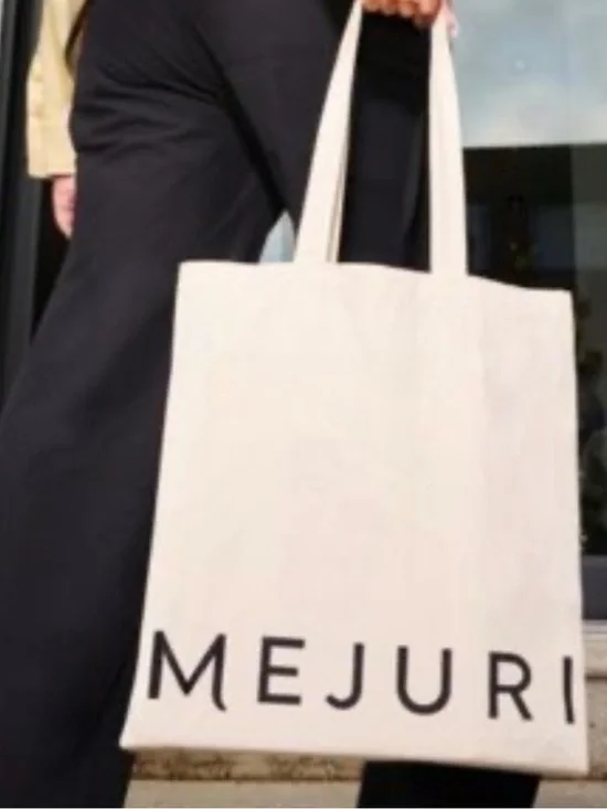 Mejuri Cream Canvas Tote Bag with Black Logo. NWOT