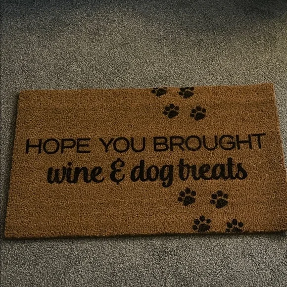Funny Welcome Doormat with Dog and Wine Design