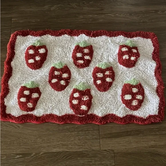 Strawberry Patterned Red and White Rug