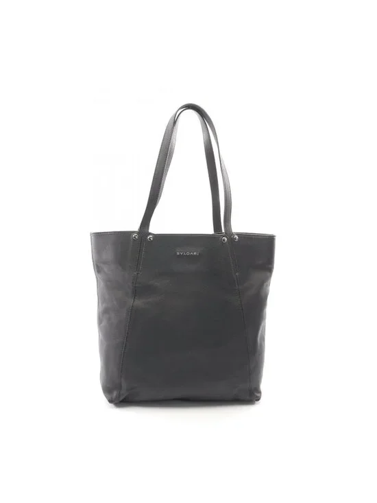 Bvlgari Tote Logo Black Leather