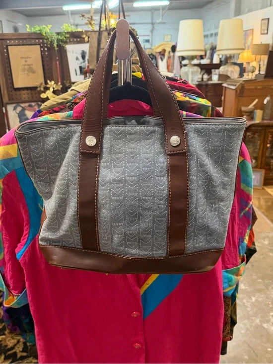 Gray Canvas Tote with Brown Leather Trim - Men's Carryall
