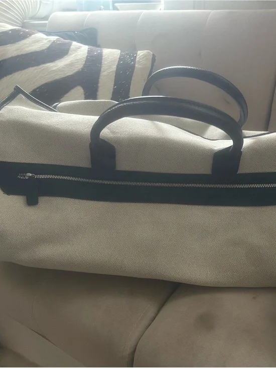 Beige Canvas Duffel Bag with Black Trim - Travel Weekender