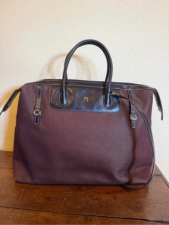 Etienne Aigner Brown Canvas Duffel with Dark Brown Leather Trim
