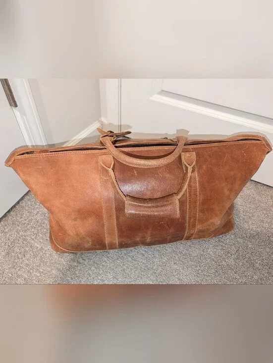 Brown Leather Duffel Weekender Bag - Classic Travel Tote Made In India