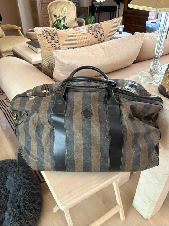 Fendi Brown & Black Striped Duffel Bag